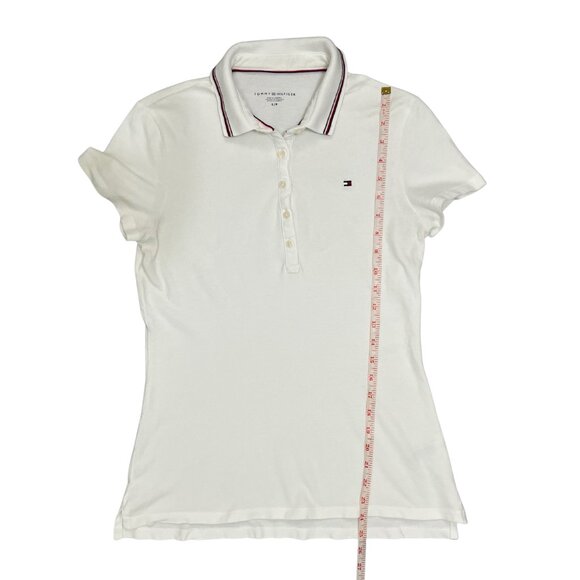 Tommy Hilfiger Women's White Polo Shirt Size S Preppy Y2K Flag Logo Classic Fit - Picture 6 of 10